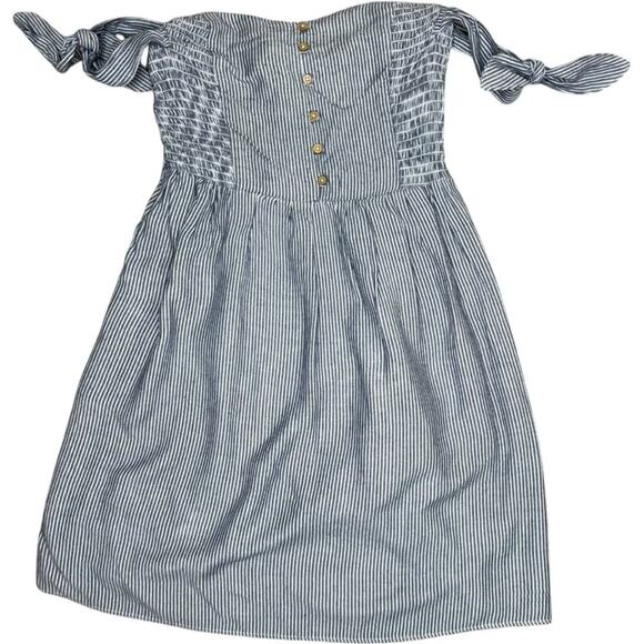 American Eagle Off Shoulder Pinstripe Mini Dress Small - Picture 1 of 6